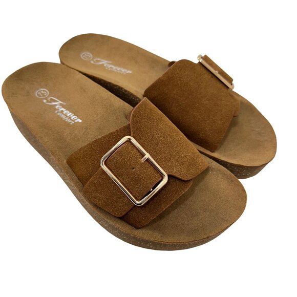 Forever Comfort Womens 7.5 Slip-On Platform Sandals Buckle Detail Cushioned Sole - Picture 4 of 15